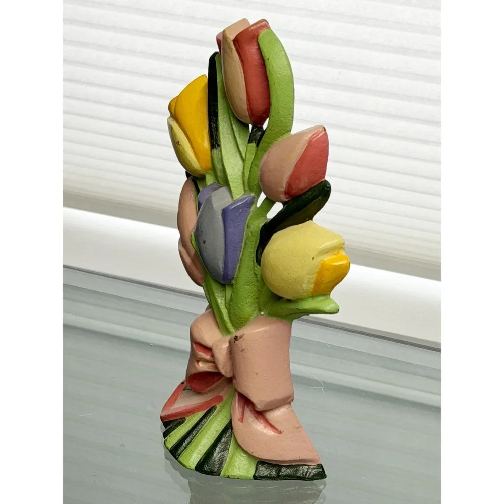 Vintage Cast Iron Door Stop Tulip Bouquet Flowers Mom Gift Country Décor 9